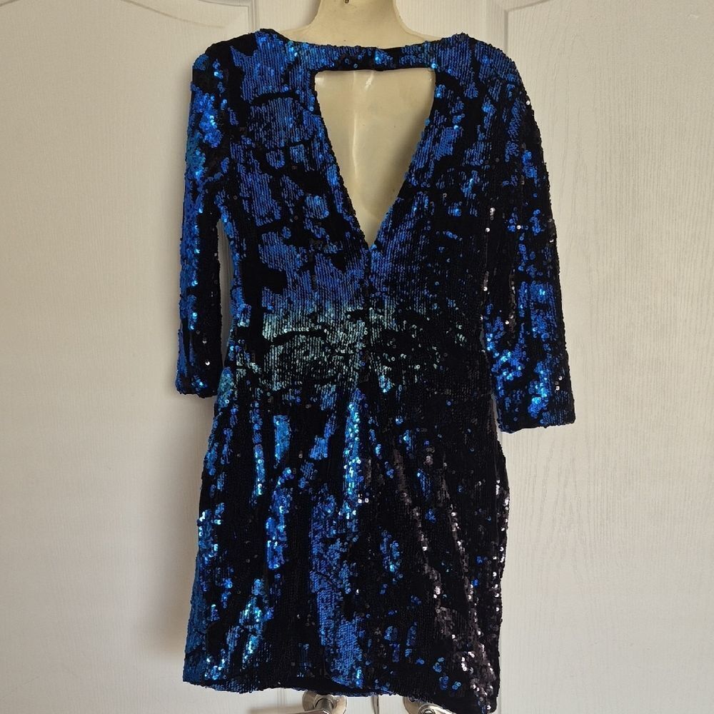 Zara Black and Blue Sequin Mini Dress - Picture 3 of 16